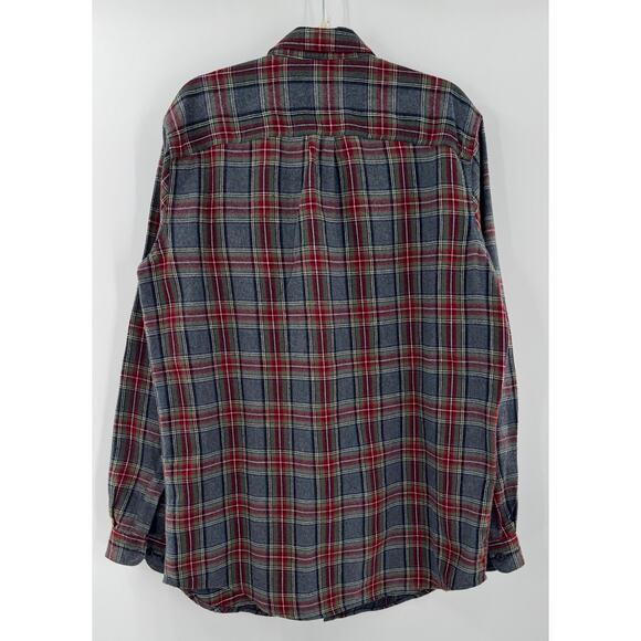 LL Bean Mens Scotch Plaid Flannel Shirt Gray Red Button Down Large Tall - Picture 2 of 6